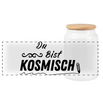 KOSMISCH – Spirituelles Geschenk Mode - Panorama Keksdose mit Holzdeckel - Weiß - Vorne