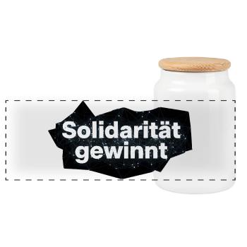 Solidarität gewinnt Spruch Statement T-Shirt - Panorama Keksdose mit Holzdeckel - Weiß - Vorne