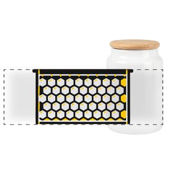 Honeycomb Frames Beekeeping Honey Harvest Bees - Panoramic Cookie Jar with Wooden Lid - white - Front