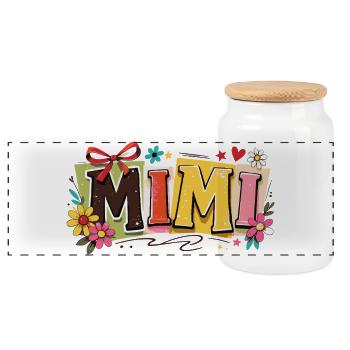 Mimi Oma Blumen Geschenk Retro Oma - Panorama Keksdose mit Holzdeckel - Weiß - Vorne