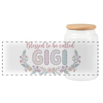Gigi Oma Blumen Geschenk süße Oma - Panorama Keksdose mit Holzdeckel - Weiß - Vorne