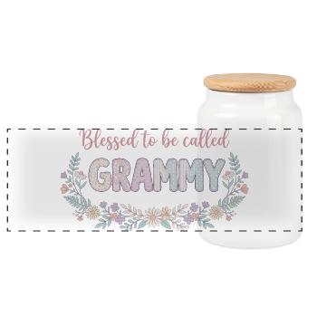 Grammy Oma Blumen Geschenk süße Oma - Panorama Keksdose mit Holzdeckel - Weiß - Vorne