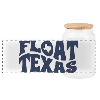 Schwebendes Texas-Logo Textkunst - Panorama Keksdose mit Holzdeckel - Weiß - Vorne