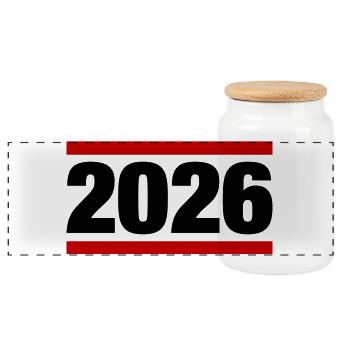 2026 Jahr - Panorama Keksdose mit Holzdeckel - Weiß - Vorne