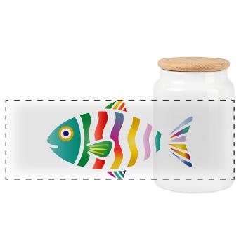 Colorful Fish | Colourful sea motif - Panoramic Cookie Jar with Wooden Lid - white - Front