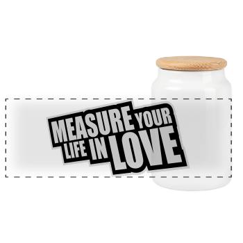 Measure Your Life In Love Inspirierend Liebe Logo - Panorama Keksdose mit Holzdeckel - Weiß - Vorne