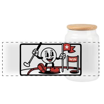 Minigolf Retro Cartoon Golfball JGA Team - Panorama Keksdose mit Holzdeckel - Weiß - Vorne