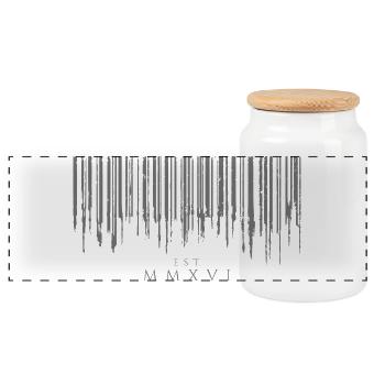 Barcode Tropfen Gray Est. MMXVI - Panorama Keksdose mit Holzdeckel - Weiß - Vorne