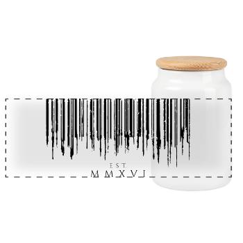 Barcode Tropfen Black Est. MMXVI - Panorama Keksdose mit Holzdeckel - Weiß - Vorne
