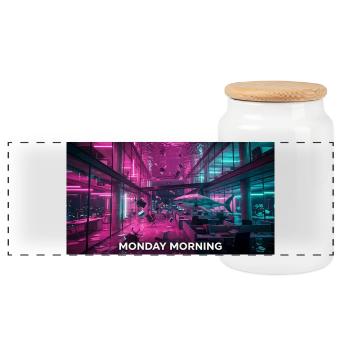 Monday Morning - Office Shark Meme - Panoramic Cookie Jar with Wooden Lid - white - Front