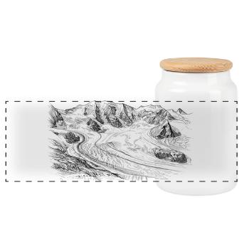 Piz Palü Silhouette | Bernina Massiv Design | Mountain - Panoramic Cookie Jar with Wooden Lid - white - Front
