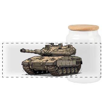 Merkava Cartoon Tank Illustration - RCCX - Panoramic Cookie Jar with Wooden Lid - white - Front