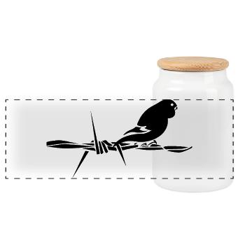 Black Graphic Wellensittich – Schwarzer Vogel - Panorama Keksdose mit Holzdeckel - Weiß - Vorne