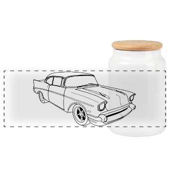 Amerikanischer Oldtimer (Schwarz) - Panorama Keksdose mit Holzdeckel - Weiß - Vorne