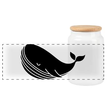 Whale silhouette minimalist sea motif - Panoramic Cookie Jar with Wooden Lid - white - Front