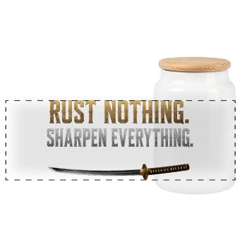 Rust Nothing Sharpen Everything Katana Gym Shirt - Panoramic Cookie Jar with Wooden Lid - white - Front