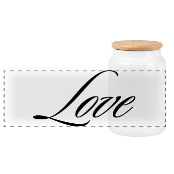 Love Calligraphy Script Minimalist Typography Grap - Panoramic Cookie Jar with Wooden Lid - white - Front