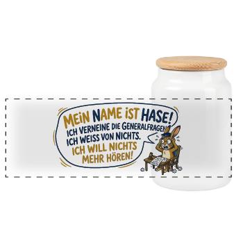 Mein Name ist Hase - Panorama Keksdose mit Holzdeckel - Weiß - Vorne