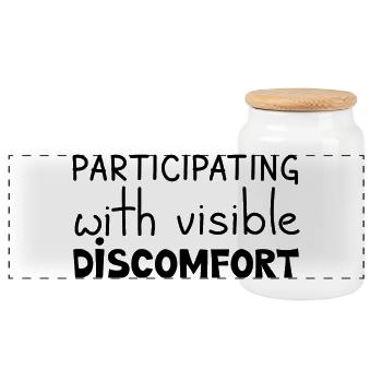 Participating With Visible Discomfort, Black - Panoramic Cookie Jar with Wooden Lid - white - Front