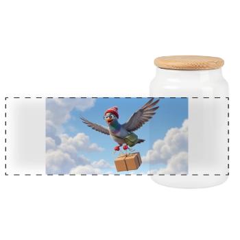 Un joli pigeon volant livrant un colis - Boîte à biscuits avec couvercle en bois - blanc - Devant