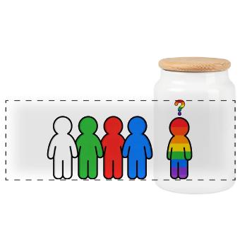 Anders und Stolz Regenbogen Grafik - Panoramic Cookie Jar with Wooden Lid - white - Front