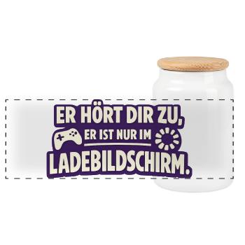 Er Hört Dir Zu Er Ist Nur Im Ladebildschirm - Panorama Keksdose mit Holzdeckel - Weiß - Vorne