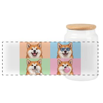 Hunde Akita Hund - Panorama Keksdose mit Holzdeckel - Weiß - Vorne
