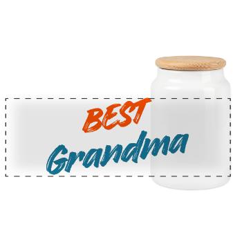 Beste Oma aller Zeiten – Retro Orange & Blue Typografie - Panorama Keksdose mit Holzdeckel - Weiß - Vorne