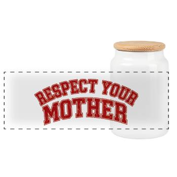 Lustiges Respect your mother shirt design - Panorama Keksdose mit Holzdeckel - Weiß - Vorne