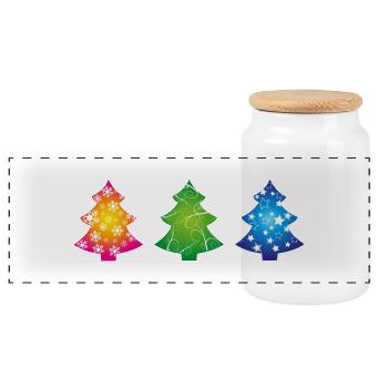 Weihnachtsbäume - Panorama Keksdose mit Holzdeckel - Weiß - Vorne