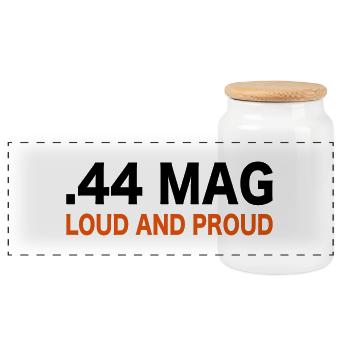 44 magnum guns shooting - Panoramic Cookie Jar with Wooden Lid - white - Front