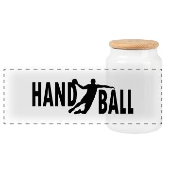 Handball spieler - Panorama Keksdose mit Holzdeckel - Weiß - Vorne