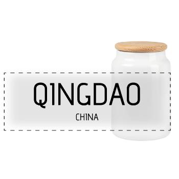 Qingdao - Panoramic Cookie Jar with Wooden Lid - white - Front