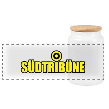 Südtribüne Dortmund - Panorama Keksdose mit Holzdeckel - Weiß - Vorne
