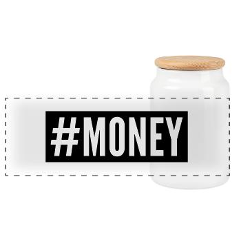 Money - Panoramic Cookie Jar with Wooden Lid - white - Front