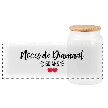 noces de Diamant - Boîte à biscuits avec couvercle en bois - blanc - Devant