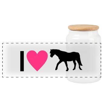 horse - Panoramic Cookie Jar with Wooden Lid - white - Front