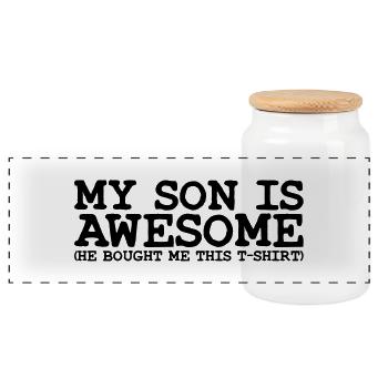my son is awesome - Panorama Keksdose mit Holzdeckel - Weiß - Vorne