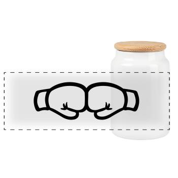Boxing - Panoramic Cookie Jar with Wooden Lid - white - Front