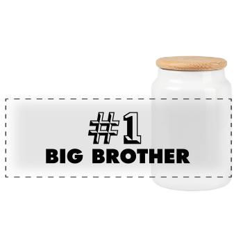 number one big brother - Panoramic Cookie Jar with Wooden Lid - white - Front
