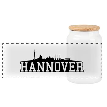 Hannover // Skyline // Silhouette // Skylineshirt - Panorama Keksdose mit Holzdeckel - Weiß - Vorne