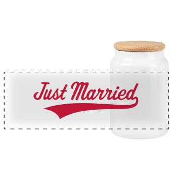 Just Married (Mariage / Noce) - Boîte à biscuits avec couvercle en bois - blanc - Devant