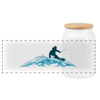 Winter - Skifahrer Berge Sport 2018 - Panorama Keksdose mit Holzdeckel - Weiß - Vorne
