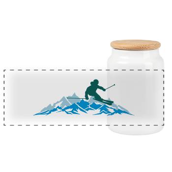 Winter - Skifahrer Berge Sport 2018 - Panorama Keksdose mit Holzdeckel - Weiß - Vorne