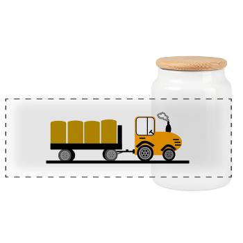 Tractor - Panoramic Cookie Jar with Wooden Lid - white - Front