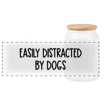 easily distracted by dogs - Panoramic Cookie Jar with Wooden Lid - white - Front
