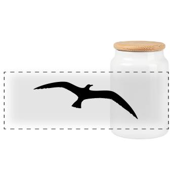 Seagull Bird Flying Seabird Silhouette Outline Beautiful - Panoramic Cookie Jar with Wooden Lid - white - Front