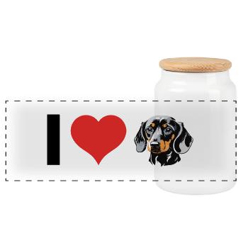 I love Dackel - Pet Dog Design - Panorama Keksdose mit Holzdeckel - Weiß - Vorne