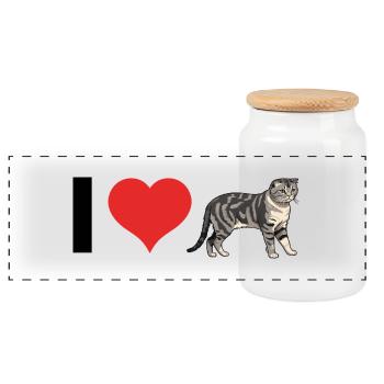 J’aime Scottish Fold - Chat mignon Sticker - Boîte à biscuits avec couvercle en bois - blanc - Devant