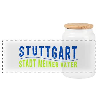 Stuttgart STADT MEINER VÄTER (Vektorgrafik) - Panorama Keksdose mit Holzdeckel - Weiß - Vorne